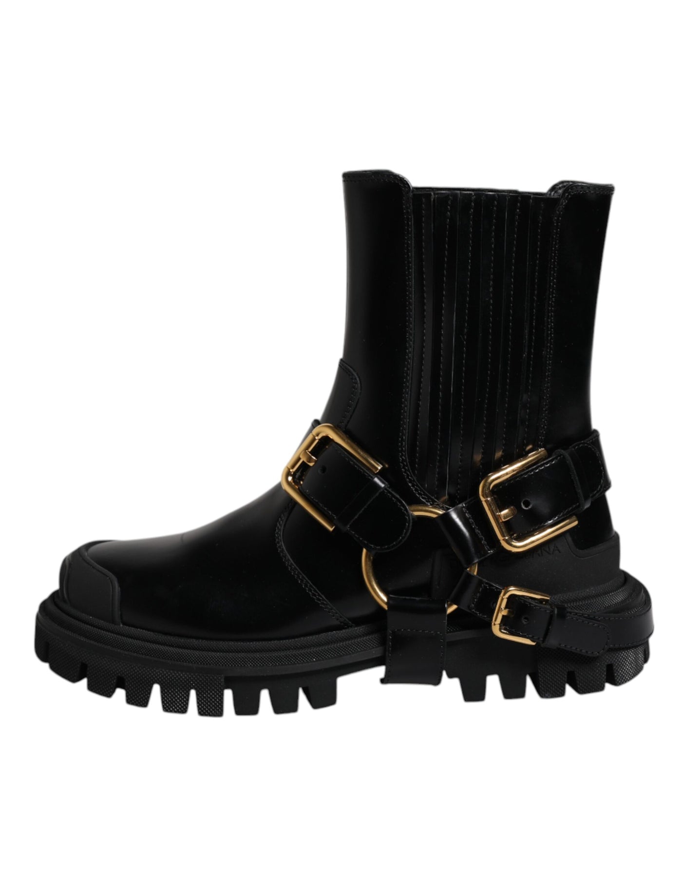 Dolce &amp; Gabbana Zwarte Leren Slip On Stretch Trekking Laarzen