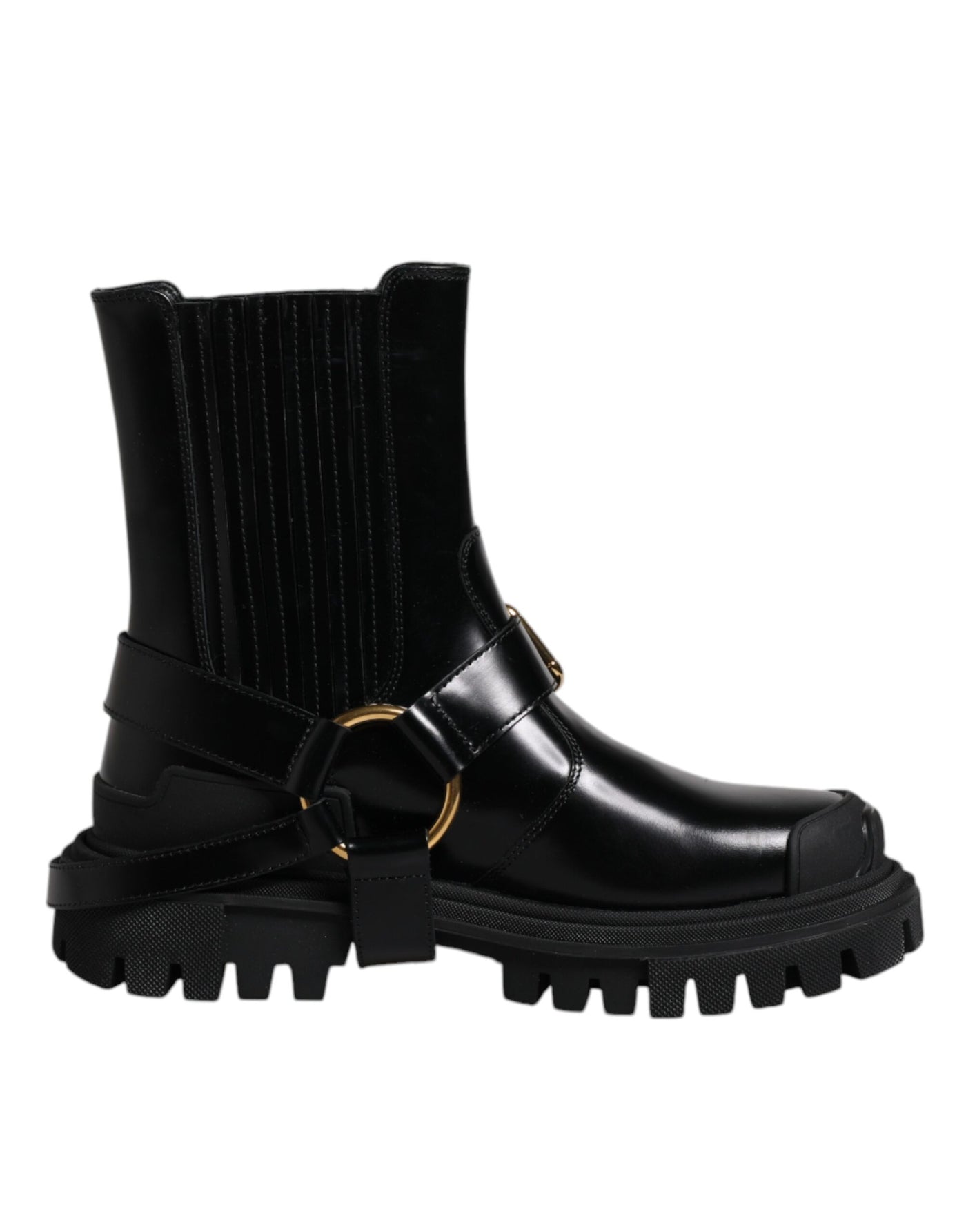 Dolce &amp; Gabbana Zwarte Leren Slip On Stretch Trekking Laarzen