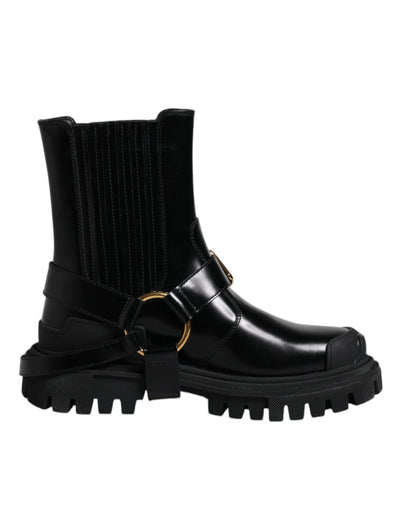 Dolce &amp; Gabbana Zwarte Leren Slip On Stretch Trekking Laarzen