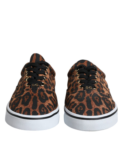 Dolce &amp; Gabbana Bruine Luipaard Logo Print Katoenen Sneakers Schoenen