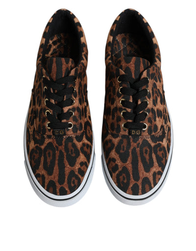 Dolce &amp; Gabbana Bruine Luipaard Logo Print Katoenen Sneakers Schoenen