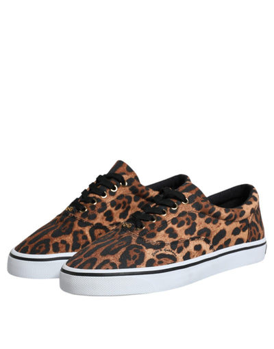 Dolce &amp; Gabbana Bruine Luipaard Logo Print Katoenen Sneakers Schoenen