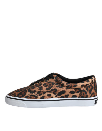 Dolce &amp; Gabbana Bruine Luipaard Logo Print Katoenen Sneakers Schoenen