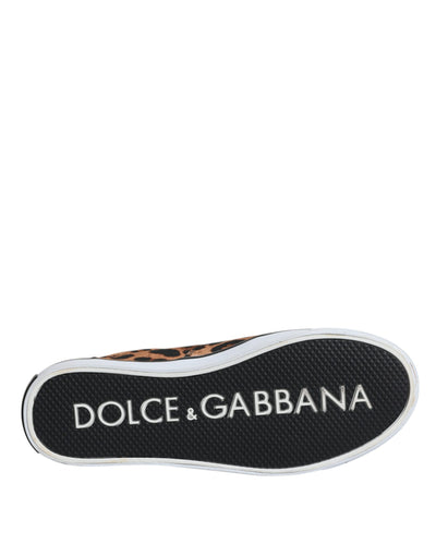 Dolce &amp; Gabbana Bruine Luipaard Logo Print Katoenen Sneakers Schoenen