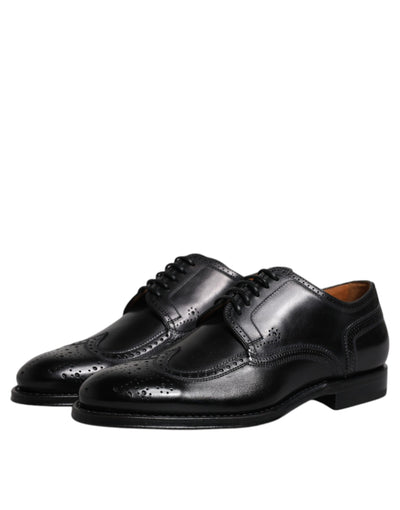 Dolce &amp; Gabbana Zwarte Leren Derby Wingtip Formele Schoenen