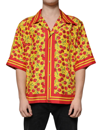 Dolce &amp; Gabbana Geel Kersen Zijden Casual Overhemd met Knoopjes