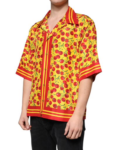 Dolce &amp; Gabbana Geel Kersen Zijden Casual Overhemd met Knoopjes