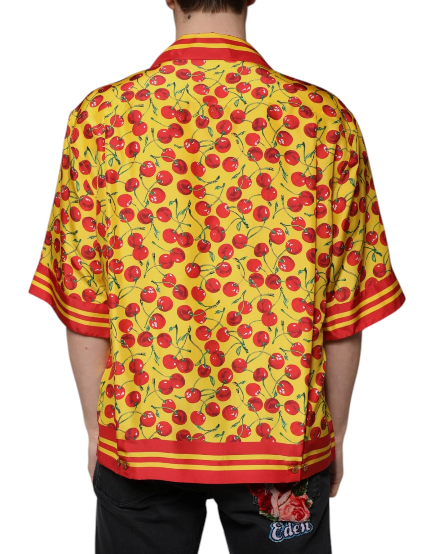 Dolce &amp; Gabbana Geel Kersen Zijden Casual Overhemd met Knoopjes