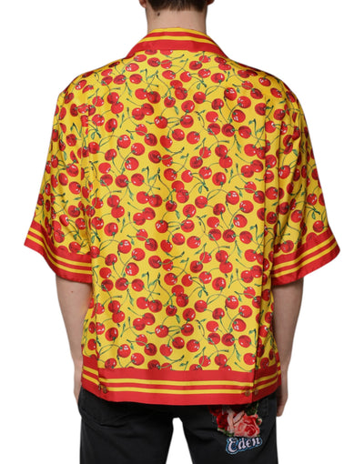 Dolce &amp; Gabbana Geel Kersen Zijden Casual Overhemd met Knoopjes