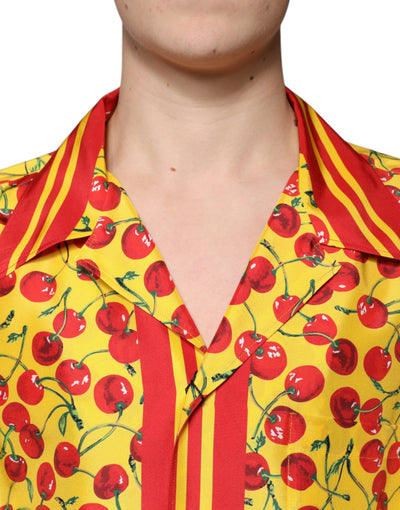 Dolce &amp; Gabbana Geel Kersen Zijden Casual Overhemd met Knoopjes