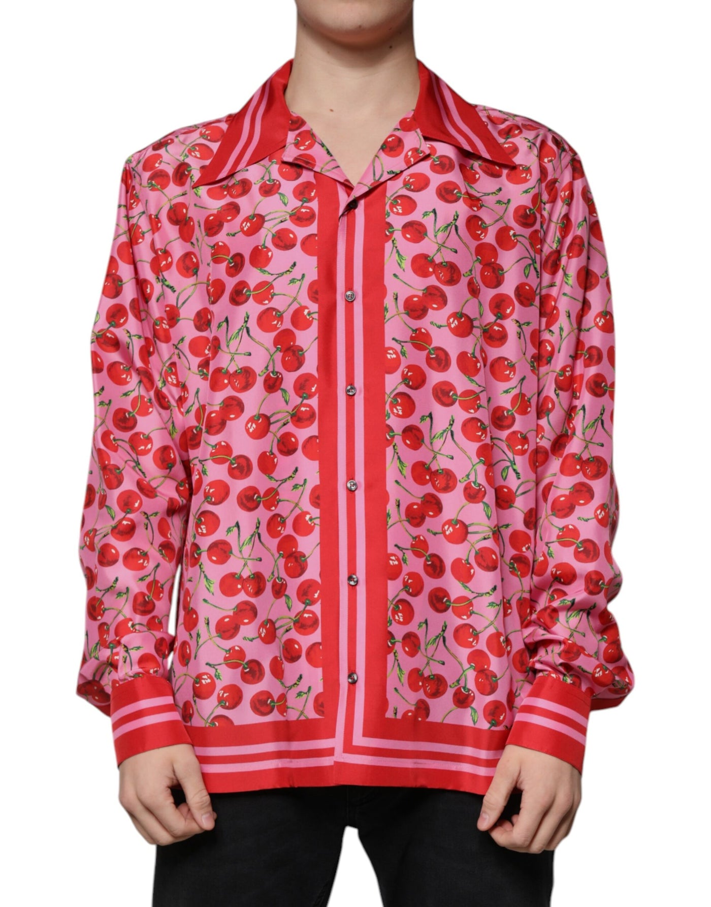 Chemise décontractée boutonnée en soie rose cerise Dolce &amp; Gabbana