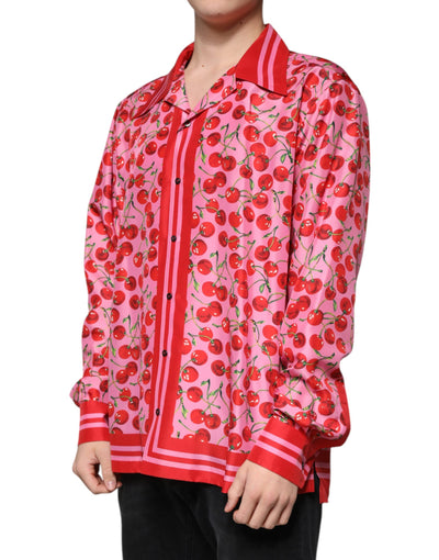 Chemise décontractée boutonnée en soie rose cerise Dolce &amp; Gabbana