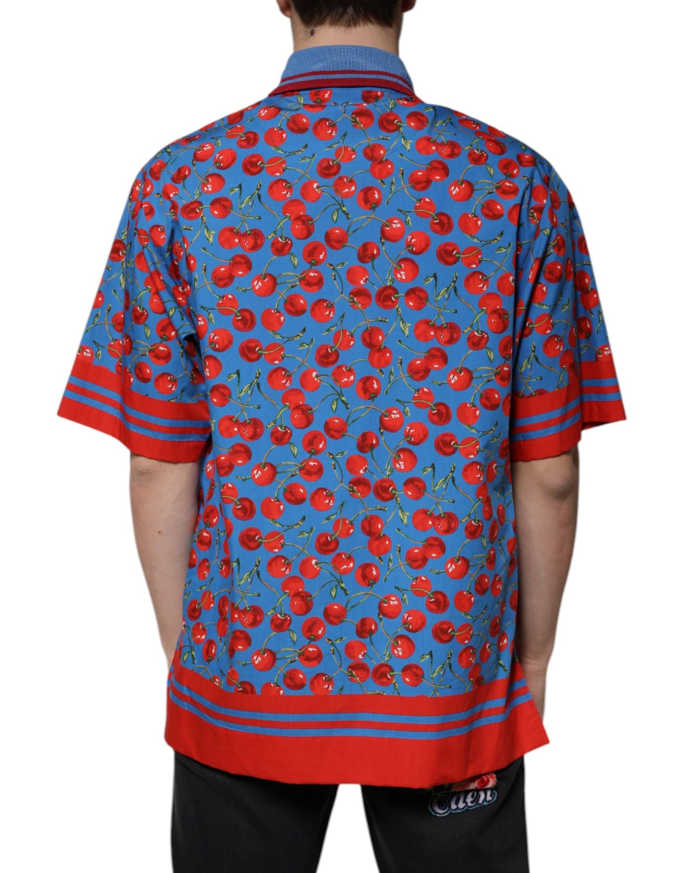 Dolce &amp; Gabbana Blue Cherry Cotton Collared Heren Polo T-shirt