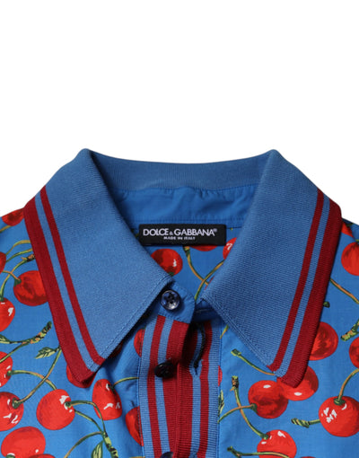 Dolce &amp; Gabbana Blue Cherry Cotton Collared Heren Polo T-shirt