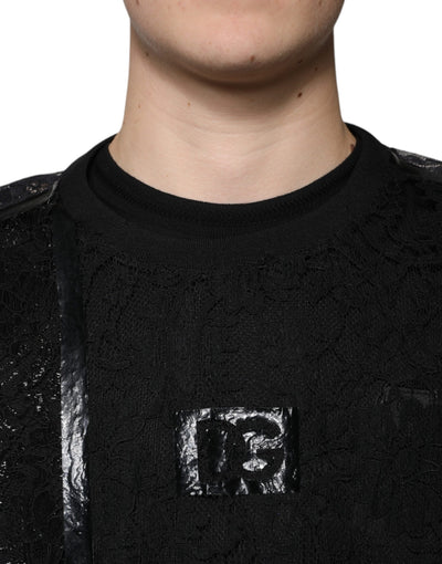 Dolce &amp; Gabbana Zwart Nylon Bloemenkant Ronde Hals T-shirt