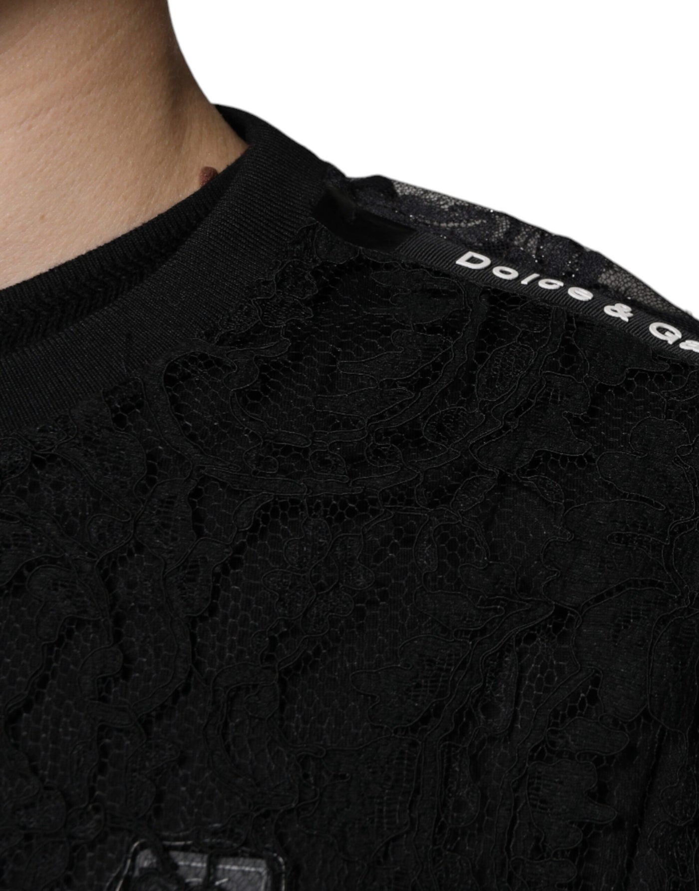Dolce &amp; Gabbana Zwart Nylon Bloemenkant Ronde Hals T-shirt