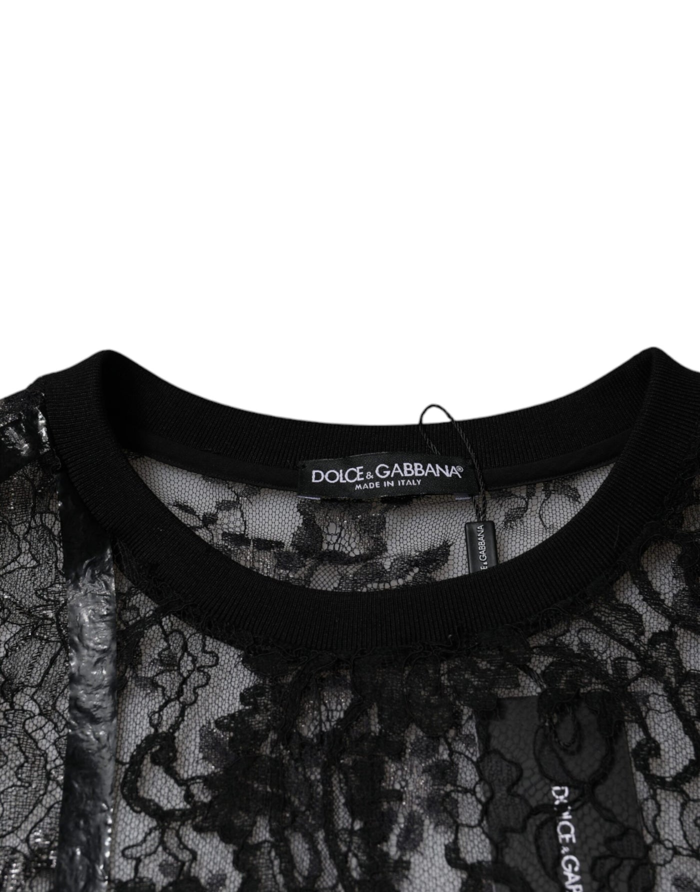 Dolce &amp; Gabbana Zwart Nylon Bloemenkant Ronde Hals T-shirt