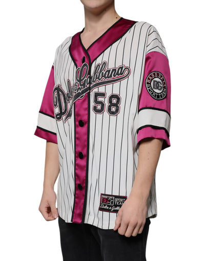Dolce &amp; Gabbana Multicolor Logo Jersey Button V-hals T-shirt