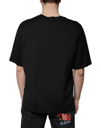 Dolce &amp; Gabbana Zwart Katoenen T-shirt met Ronde Hals en Korte Mouwen