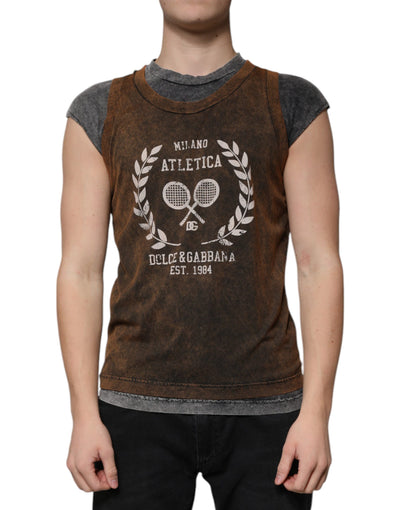 Dolce &amp; Gabbana Bruin Katoenen T-shirt met Ronde Hals en Mouwloos