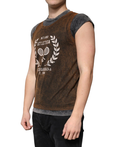 Dolce &amp; Gabbana Bruin Katoenen T-shirt met Ronde Hals en Mouwloos
