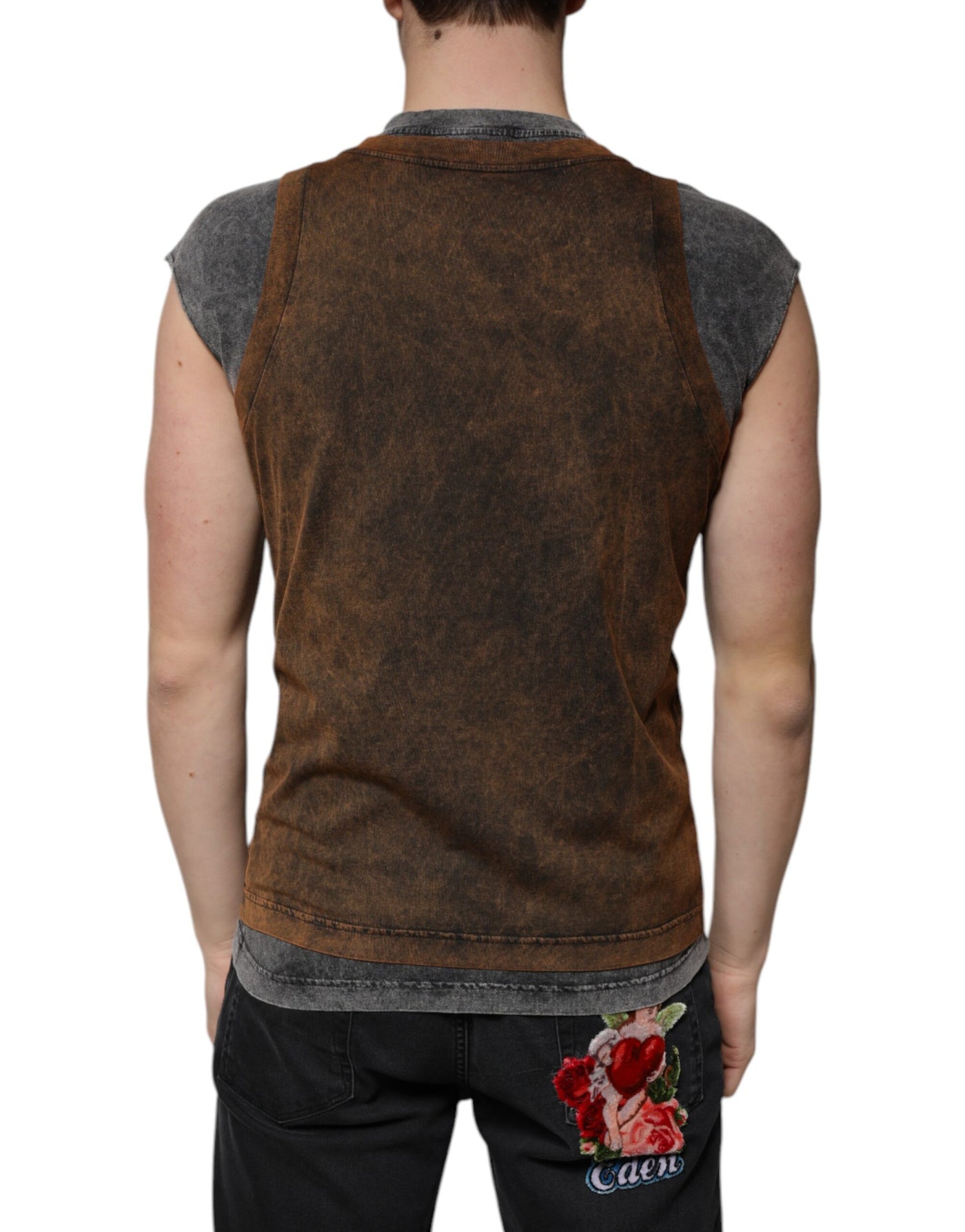 Dolce &amp; Gabbana Bruin Katoenen T-shirt met Ronde Hals en Mouwloos