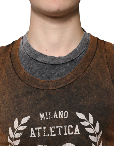Dolce &amp; Gabbana Bruin Katoenen T-shirt met Ronde Hals en Mouwloos