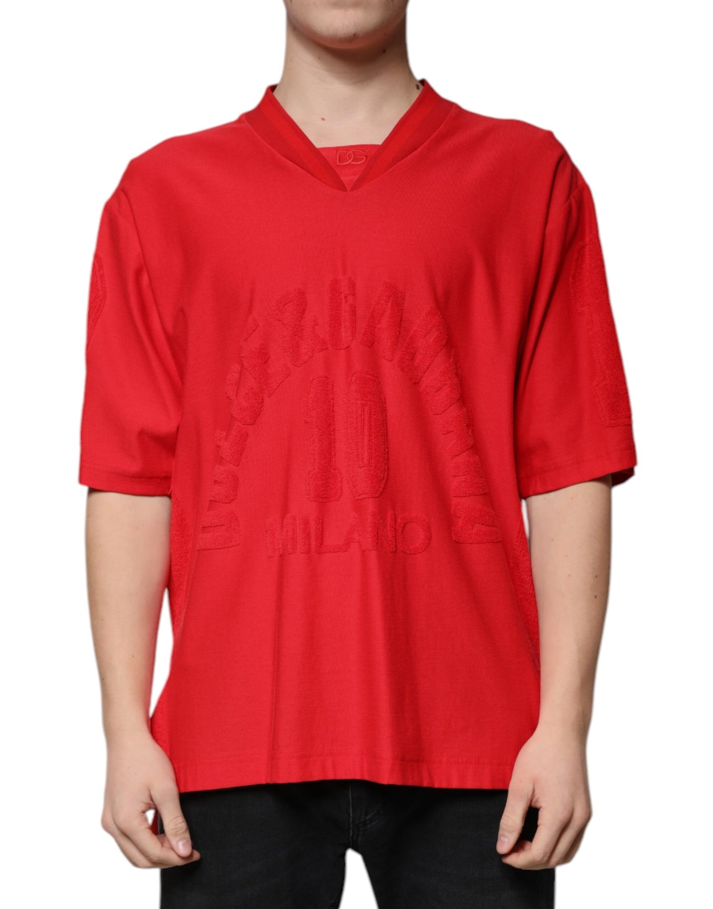 Dolce &amp; Gabbana Rood Katoenen V-hals T-shirt met Korte Mouwen