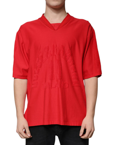 Dolce &amp; Gabbana Rood Katoenen V-hals T-shirt met Korte Mouwen