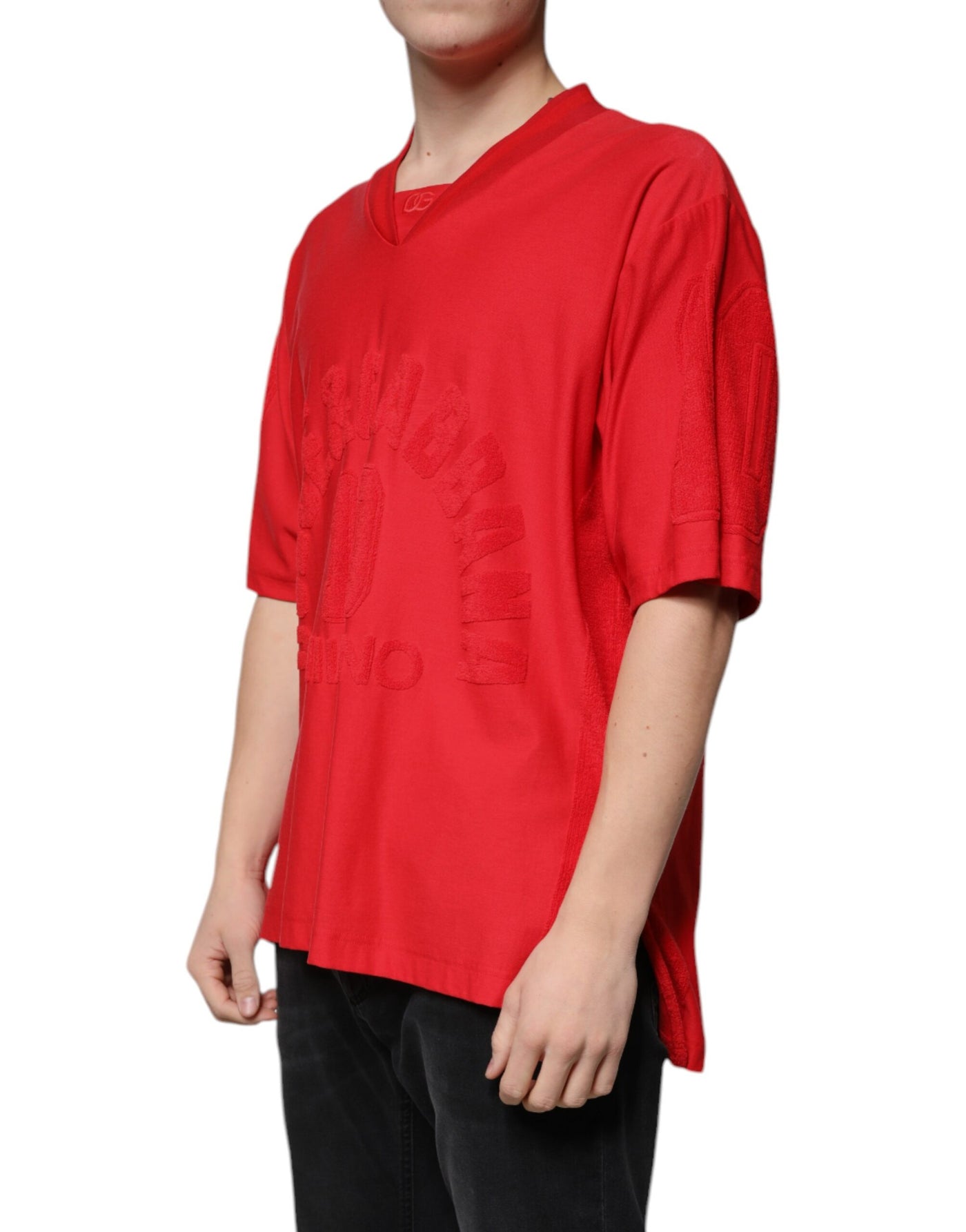 Dolce &amp; Gabbana Rood Katoenen V-hals T-shirt met Korte Mouwen