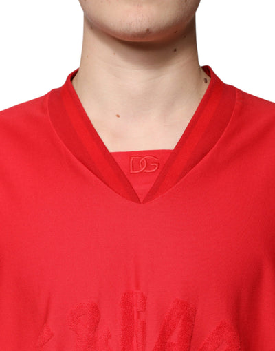Dolce &amp; Gabbana Rood Katoenen V-hals T-shirt met Korte Mouwen