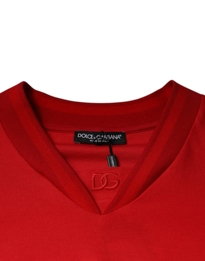 Dolce &amp; Gabbana Rood Katoenen V-hals T-shirt met Korte Mouwen