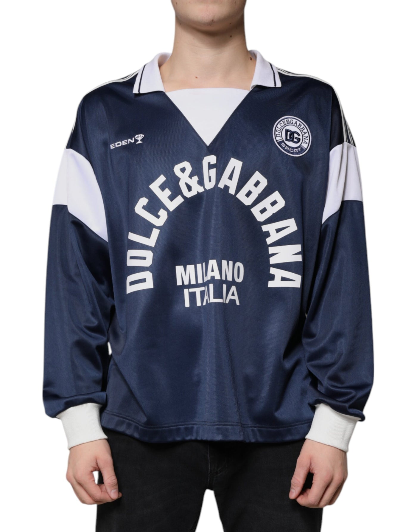 Dolce &amp; Gabbana Blauw Wit Milano T-shirt met Lange Mouwen