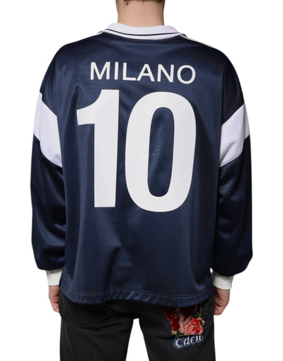 Dolce &amp; Gabbana Blauw Wit Milano T-shirt met Lange Mouwen