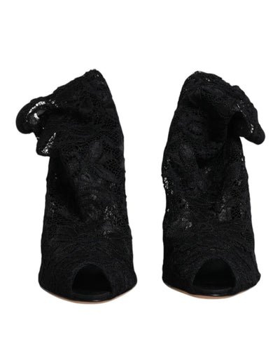 Bottes mi-mollet extensibles en dentelle noire Dolce &amp; Gabbana