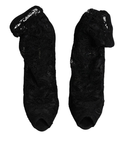 Bottes mi-mollet extensibles en dentelle noire Dolce &amp; Gabbana