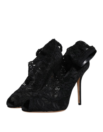 Bottes mi-mollet extensibles en dentelle noire Dolce &amp; Gabbana
