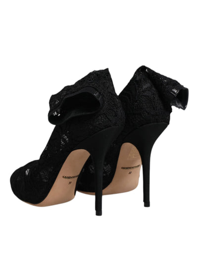 Bottes mi-mollet extensibles en dentelle noire Dolce &amp; Gabbana