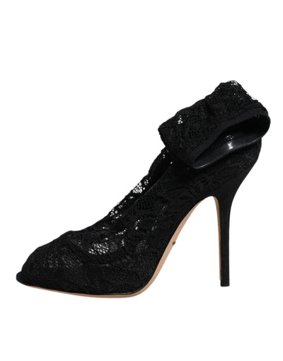 Bottes mi-mollet extensibles en dentelle noire Dolce &amp; Gabbana