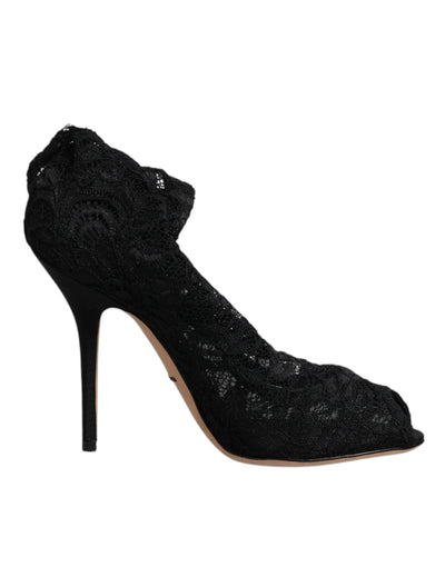 Bottes mi-mollet extensibles en dentelle noire Dolce &amp; Gabbana