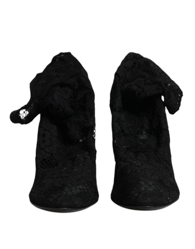 Bottes mi-mollet extensibles en dentelle noire Dolce &amp; Gabbana
