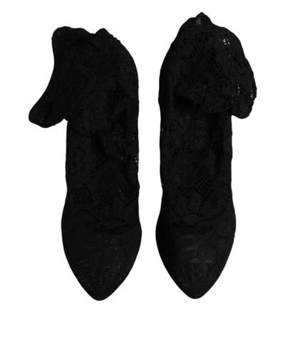 Bottes mi-mollet extensibles en dentelle noire Dolce &amp; Gabbana