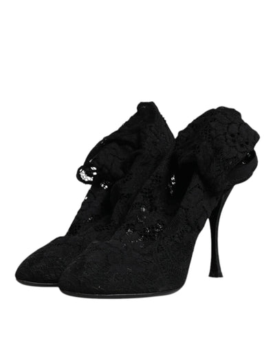 Bottes mi-mollet extensibles en dentelle noire Dolce &amp; Gabbana