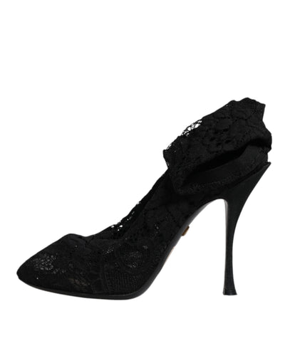 Bottes mi-mollet extensibles en dentelle noire Dolce &amp; Gabbana