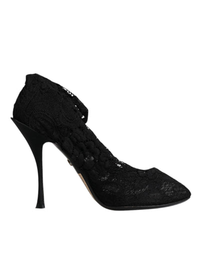Bottes mi-mollet extensibles en dentelle noire Dolce &amp; Gabbana