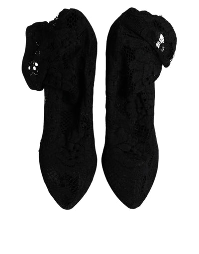 Bottes mi-mollet extensibles en dentelle noire Dolce &amp; Gabbana