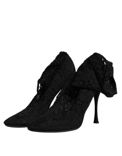 Bottes mi-mollet extensibles en dentelle noire Dolce &amp; Gabbana