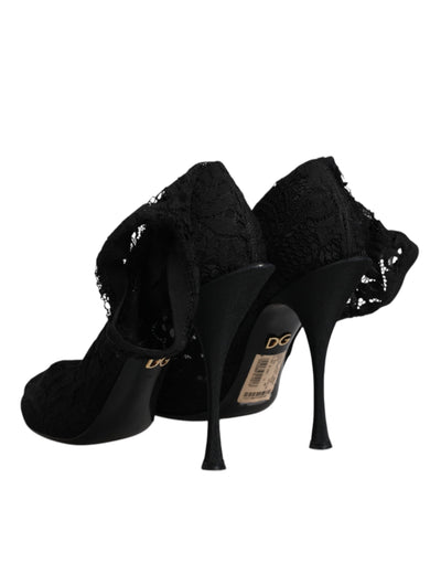 Bottes mi-mollet extensibles en dentelle noire Dolce &amp; Gabbana