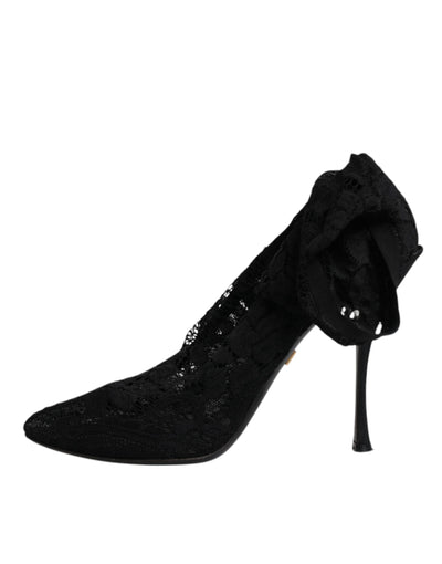 Bottes mi-mollet extensibles en dentelle noire Dolce &amp; Gabbana