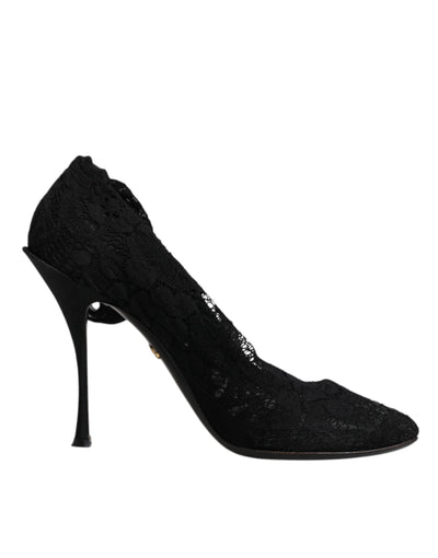 Bottes mi-mollet extensibles en dentelle noire Dolce &amp; Gabbana